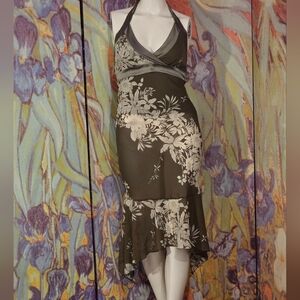 Vintage Charlotte Russe Floral Halter Midi Dress - Olive Green Size Medium